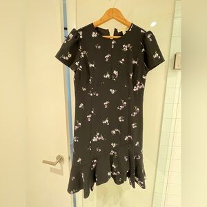 Floral Embroidered Crepe Flounce Dress